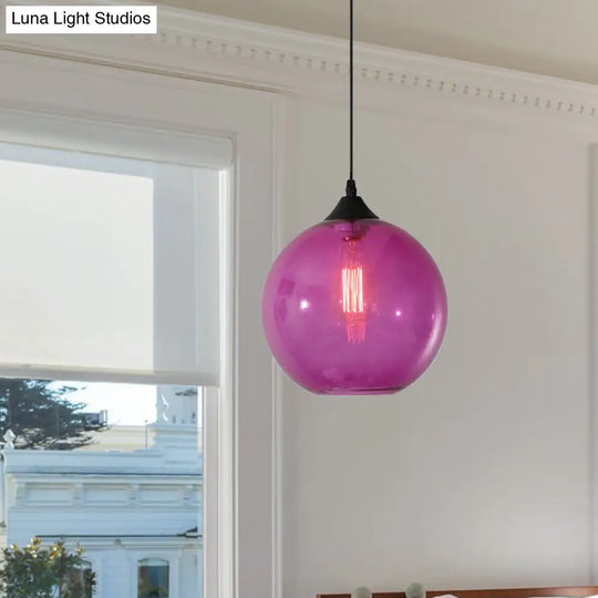 Dining Room Globe Pendant Ceiling Light - Macaron Glass Clear/Coffee/Red 1 Head Hanging Lamp