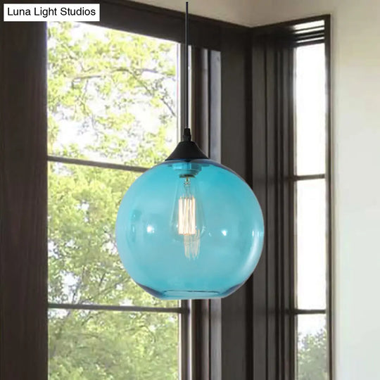 Dining Room Globe Pendant Ceiling Light - Macaron Glass Clear/Coffee/Red 1 Head Hanging Lamp