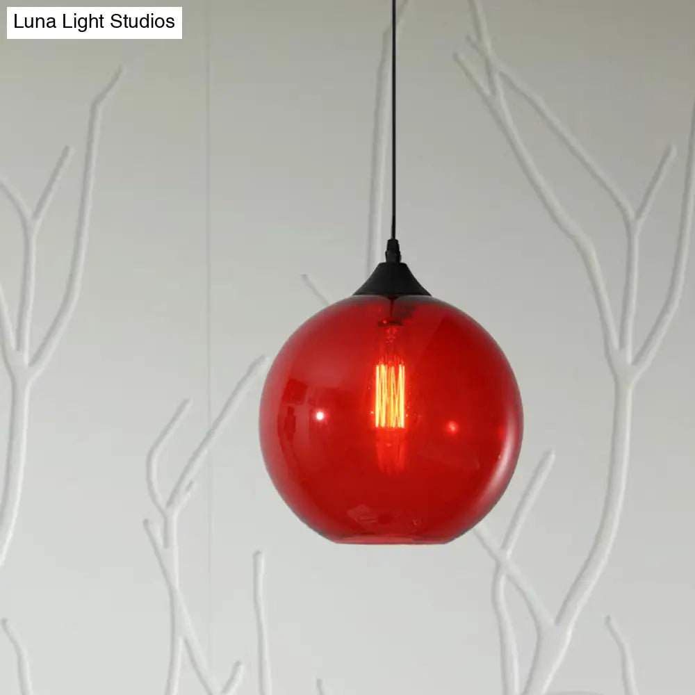 Dining Room Globe Pendant Ceiling Light - Macaron Glass Clear/Coffee/Red 1 Head Hanging Lamp