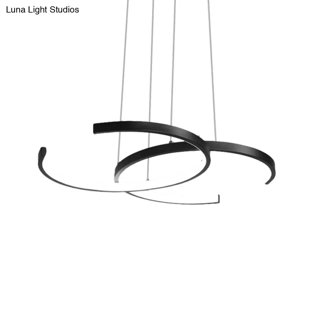 Dining Room Led Chandelier - Minimalist Black/White Drop Lamp With Dual C Acrylic Shade &