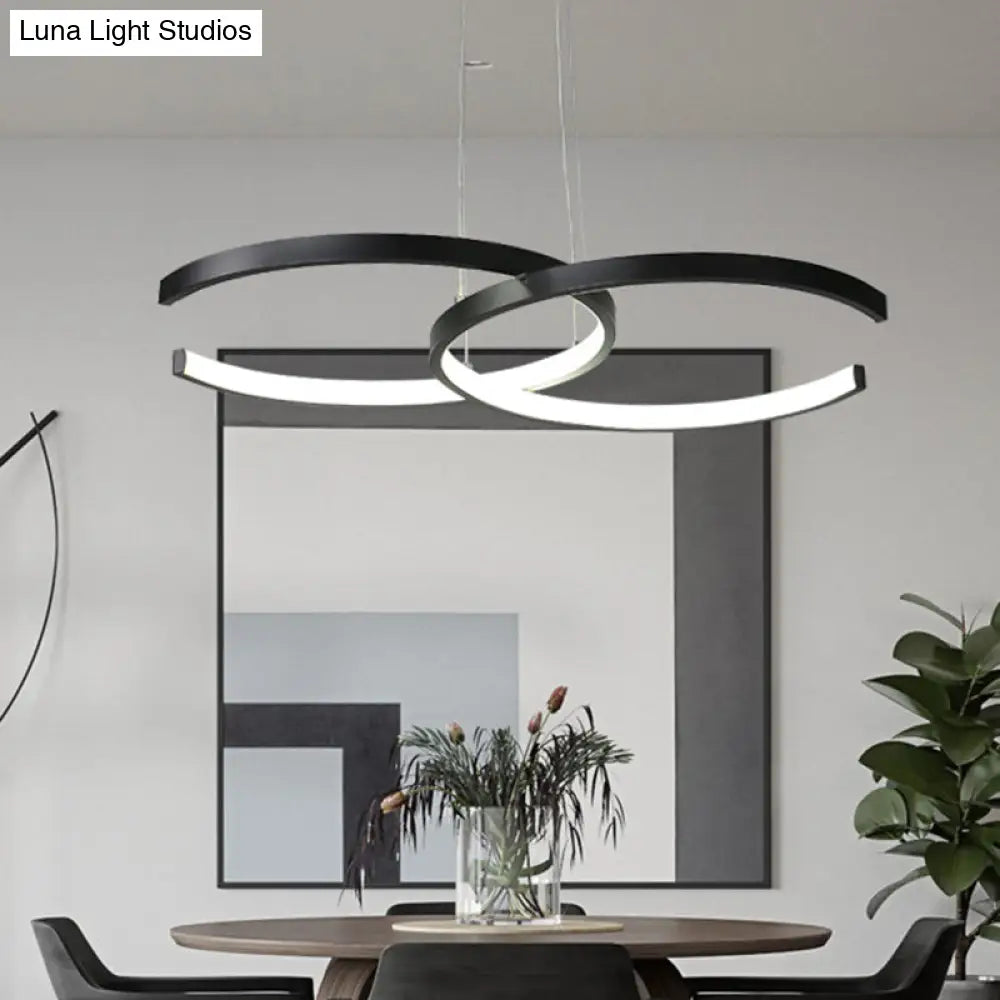 Minimalist Led Chandelier: Black/White Dining Room Drop Lamp With Double C Acrylic Shade Warm/White