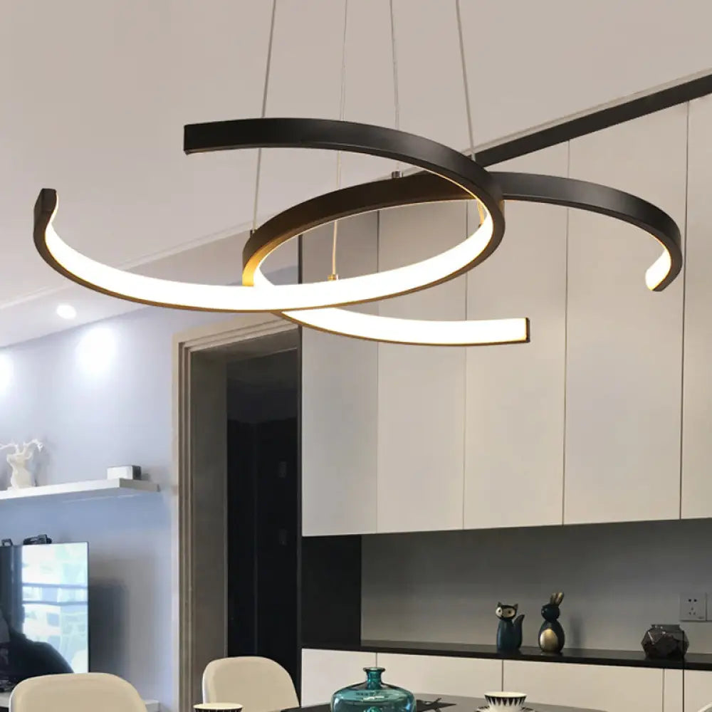 Dining Room Led Chandelier - Minimalist Black/White Drop Lamp With Dual C Acrylic Shade &