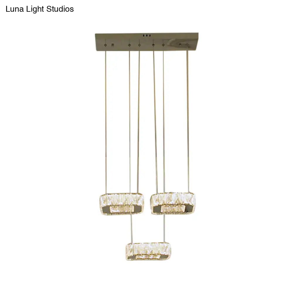 Dining Room Led Pendant Chandelier - Sleek Stainless-Steel Suspension Lamp With Clear Beveled