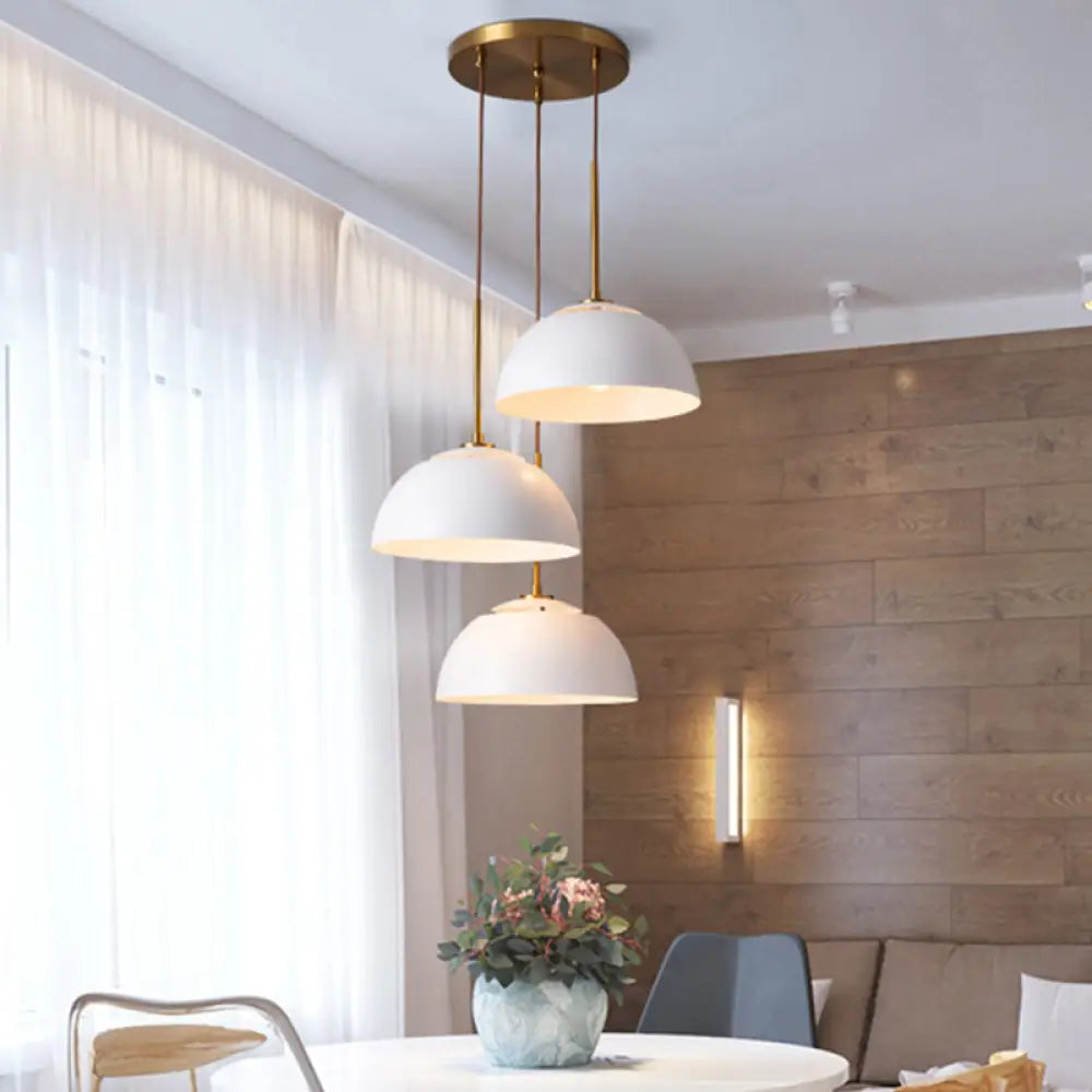 Dining Room Pendant Light Cluster - Macaron White/Pink/Green Finish Down Lighting With Dome Iron