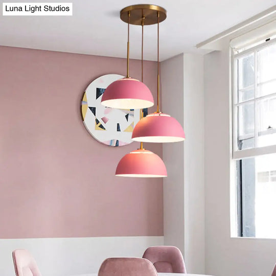 Macaron Cluster Pendant With Down Lighting And Iron Shade - 3 Colors Available For Dining Room Pink