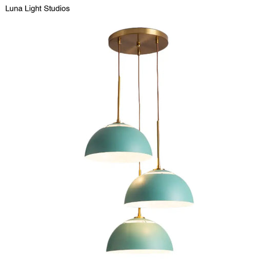 Dining Room Pendant Light Cluster - Macaron White/Pink/Green Finish Down Lighting With Dome Iron