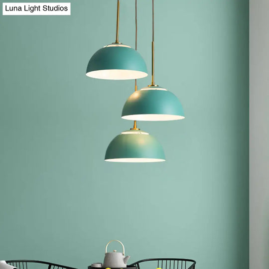 Macaron Cluster Pendant With Down Lighting And Iron Shade - 3 Colors Available For Dining Room Green