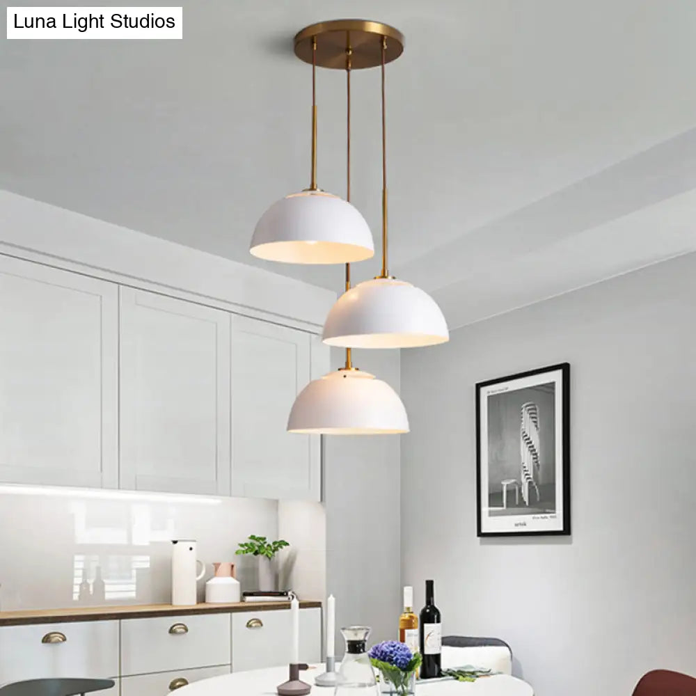 Dining Room Pendant Light Cluster - Macaron White/Pink/Green Finish Down Lighting With Dome Iron