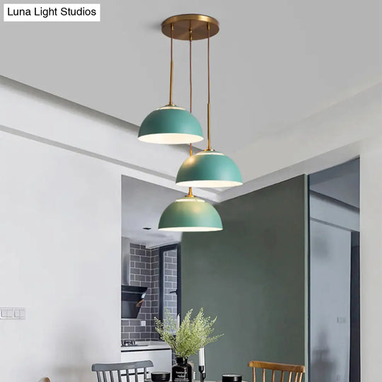 Dining Room Pendant Light Cluster - Macaron White/Pink/Green Finish Down Lighting With Dome Iron