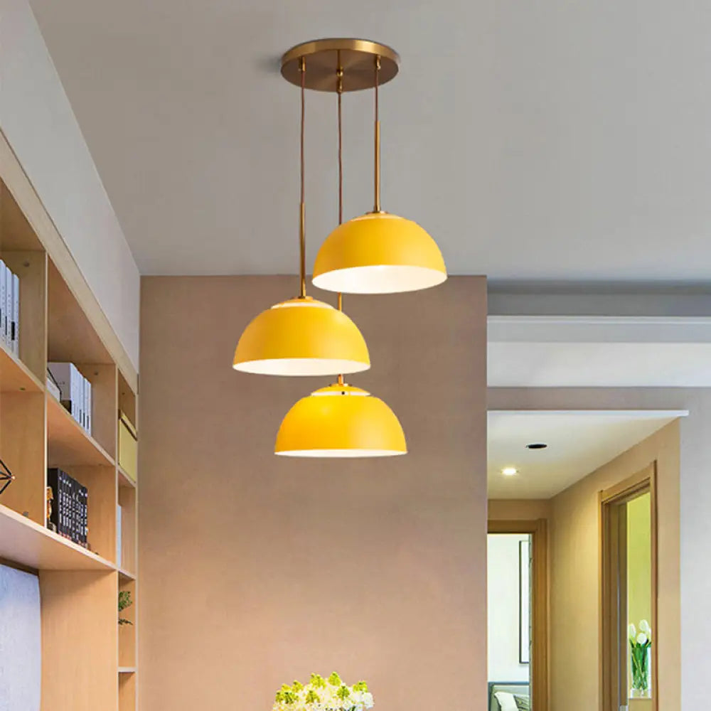 Dining Room Pendant Light Cluster - Macaron White/Pink/Green Finish Down Lighting With Dome Iron