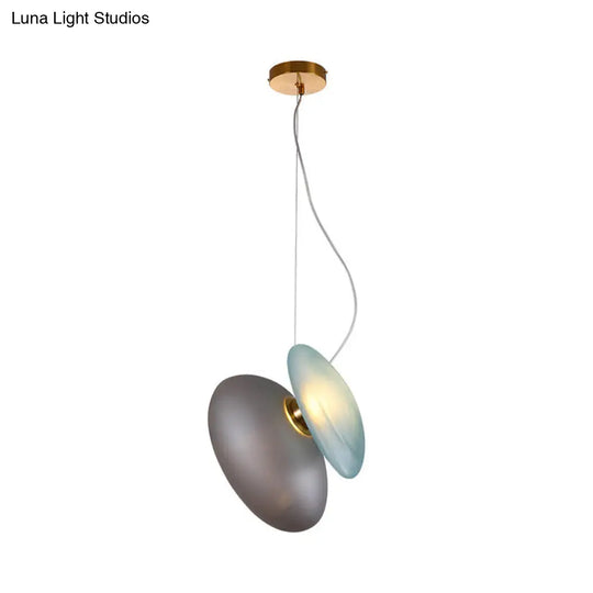 Modern Brass Pendant Light With Glass Shade - Set Of 2 Bulbs Pebble Accent In Light-Blue/Cream