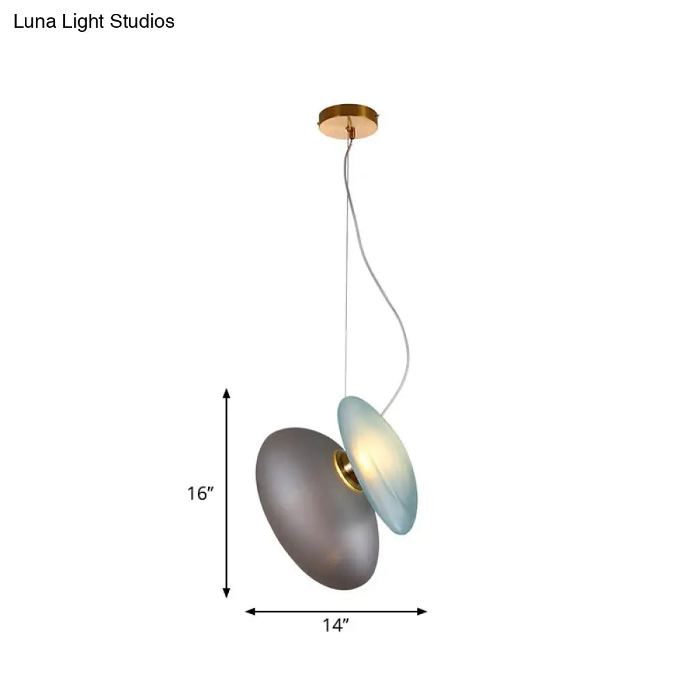 Modern Brass Pendant Light With Glass Shade - Set Of 2 Bulbs Pebble Accent In Light-Blue/Cream