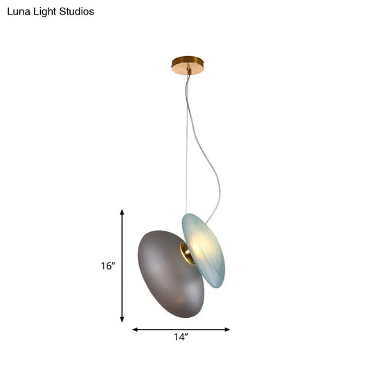 Modern Brass Pendant Light With Glass Shade - Set Of 2 Bulbs Pebble Accent In Light-Blue/Cream