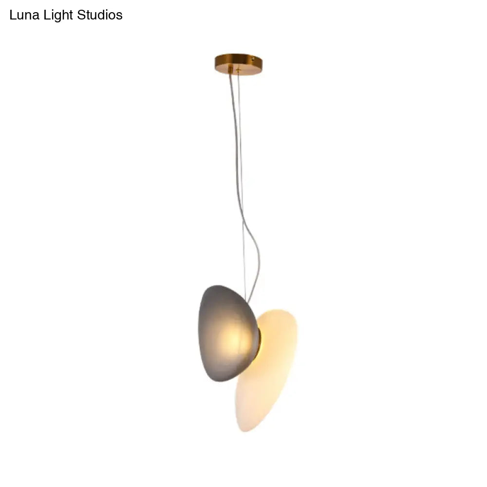 Modern Brass Pendant Light With Glass Shade - Set Of 2 Bulbs Pebble Accent In Light-Blue/Cream