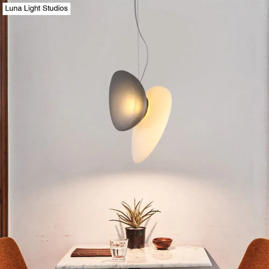 Modern Brass Pendant Light With Glass Shade - Set Of 2 Bulbs Pebble Accent In Light-Blue/Cream