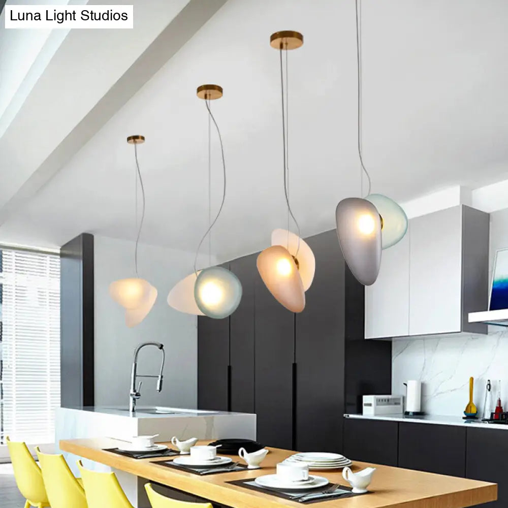 Modern Brass Pendant Light With Glass Shade - Set Of 2 Bulbs Pebble Accent In Light-Blue/Cream