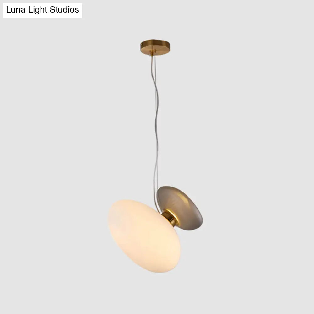 Modern Brass Pendant Light With Glass Shade - Set Of 2 Bulbs Pebble Accent In Light-Blue/Cream