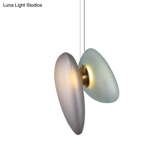 Modern Brass Pendant Light With Glass Shade - Set Of 2 Bulbs Pebble Accent In Light-Blue/Cream