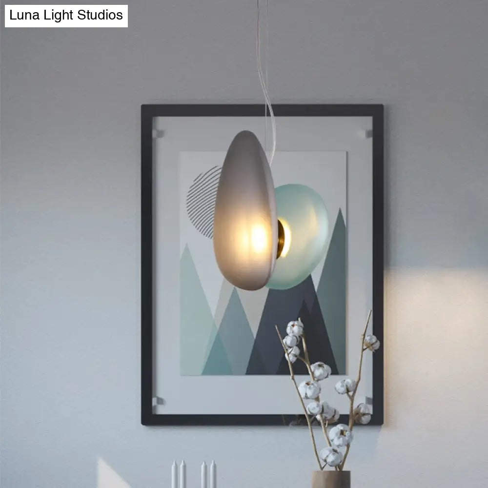 Modern Brass Pendant Light With Glass Shade - Set Of 2 Bulbs Pebble Accent In Light-Blue/Cream