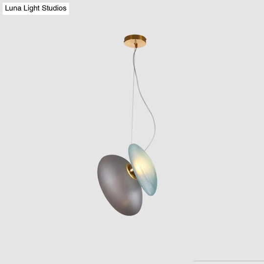 Modern Brass Pendant Light With Glass Shade - Set Of 2 Bulbs Pebble Accent In Light-Blue/Cream