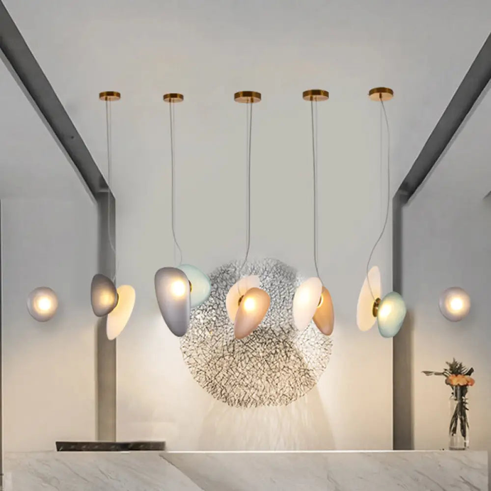 Dining Room Pendant Light - Post-Modern Brass Suspension Lighting With Blue/Cream Glass Shade Set