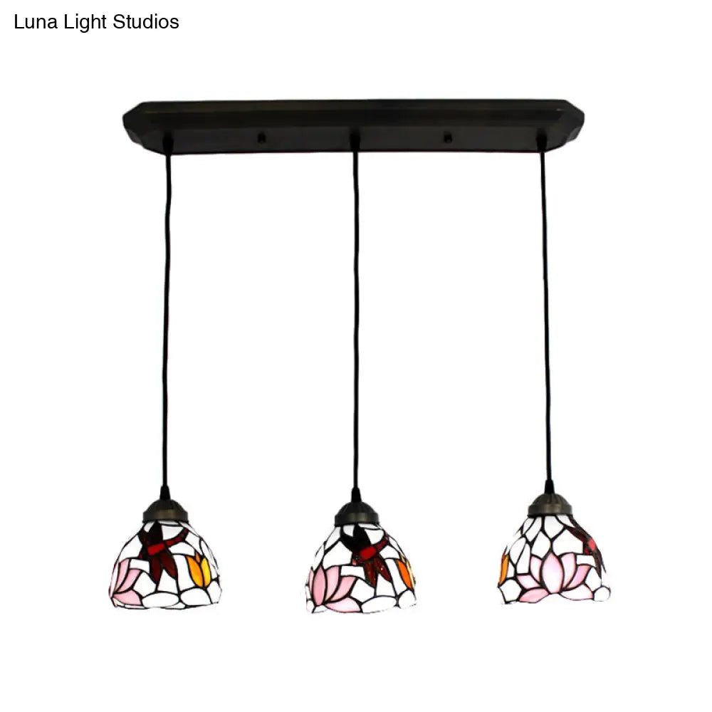 Dining Table Hanging Lights: Dragonfly Linear Fixture With Art Glass Shade (3-Light)