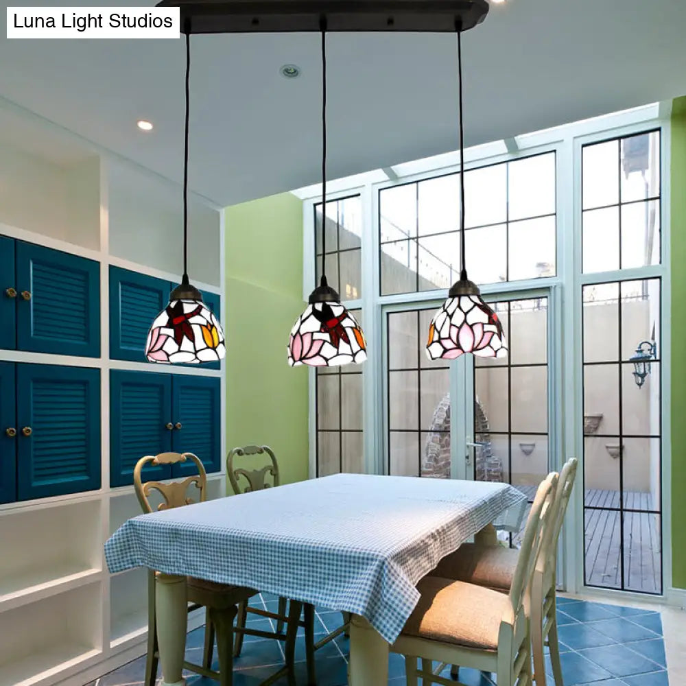 Dining Table Hanging Lights: Dragonfly Ceiling Fixture With Art Glass Shade - 3-Light Linear Design