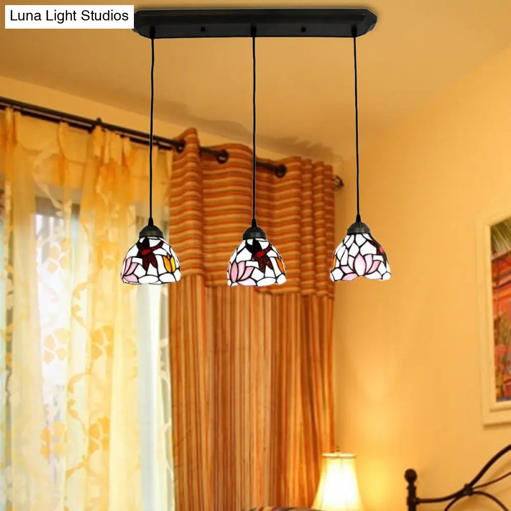 Dining Table Hanging Lights: Dragonfly Ceiling Fixture With Art Glass Shade - 3-Light Linear Design