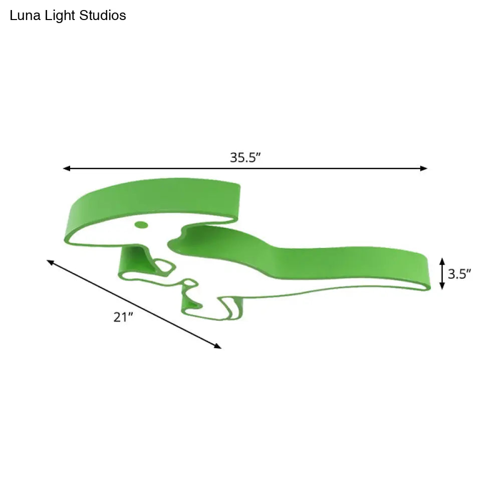 Dino Ceiling Led Lamp For Kindergarten In Green Acrylic Flush Mount