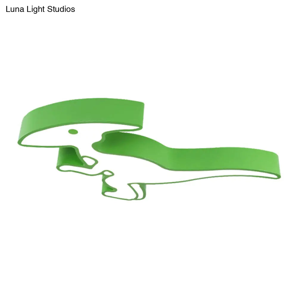 Dino Ceiling Led Lamp For Kindergarten In Green Acrylic Flush Mount