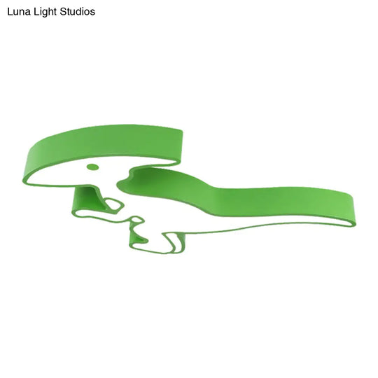 Dino Ceiling Led Lamp For Kindergarten In Green Acrylic Flush Mount