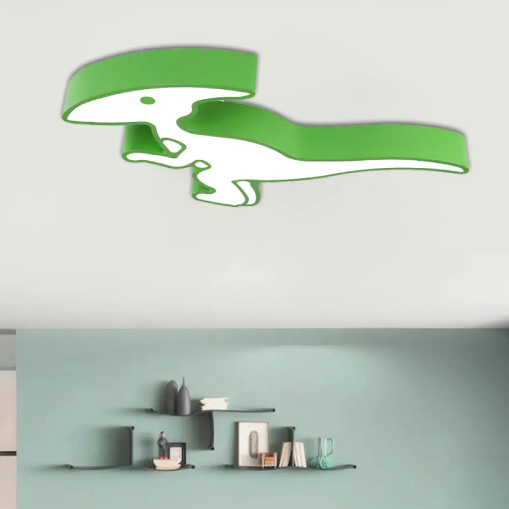 Dino Ceiling Led Lamp For Kindergarten In Green Acrylic Flush Mount