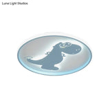Dinosaur/Carousel Led Flush Mount Lighting - Super Thin Acrylic Shade In Pink/Blue
