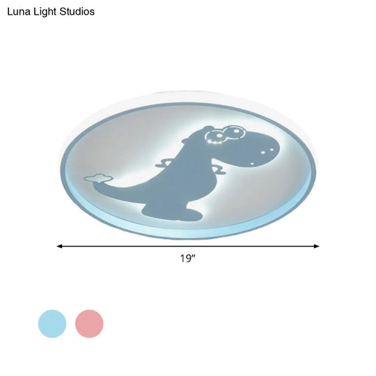 Dinosaur/Carousel Led Flush Mount Lighting - Super Thin Acrylic Shade In Pink/Blue