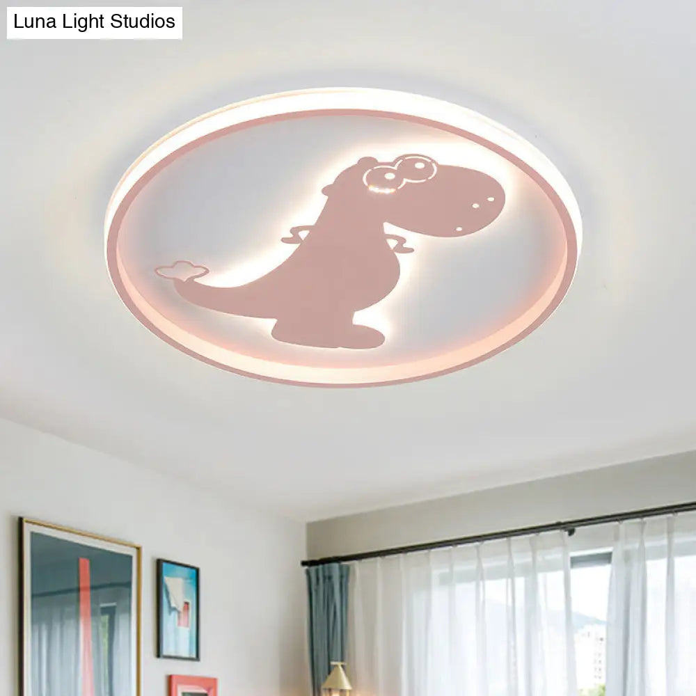 Dinosaur/Carousel Led Flush Mount Lighting - Super Thin Acrylic Shade In Pink/Blue Pink / Dinosaur