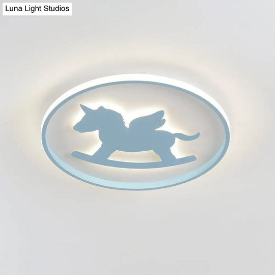 Dinosaur/Carousel Led Flush Mount Lighting - Super Thin Acrylic Shade In Pink/Blue