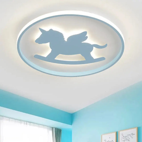 Dinosaur/Carousel Led Flush Mount Lighting - Super Thin Acrylic Shade In Pink/Blue Blue / Carousel