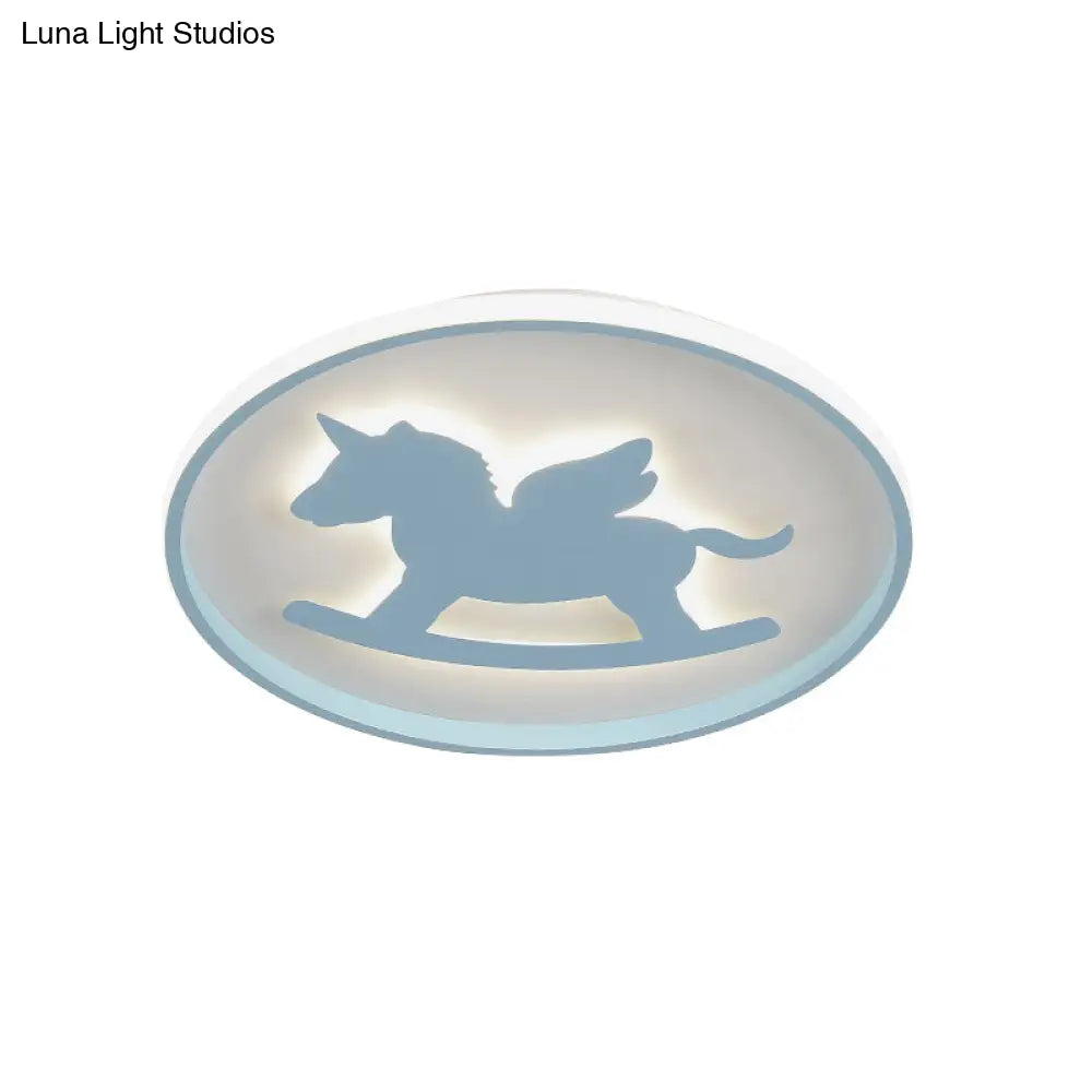 Dinosaur/Carousel Led Flush Mount Lighting - Super Thin Acrylic Shade In Pink/Blue