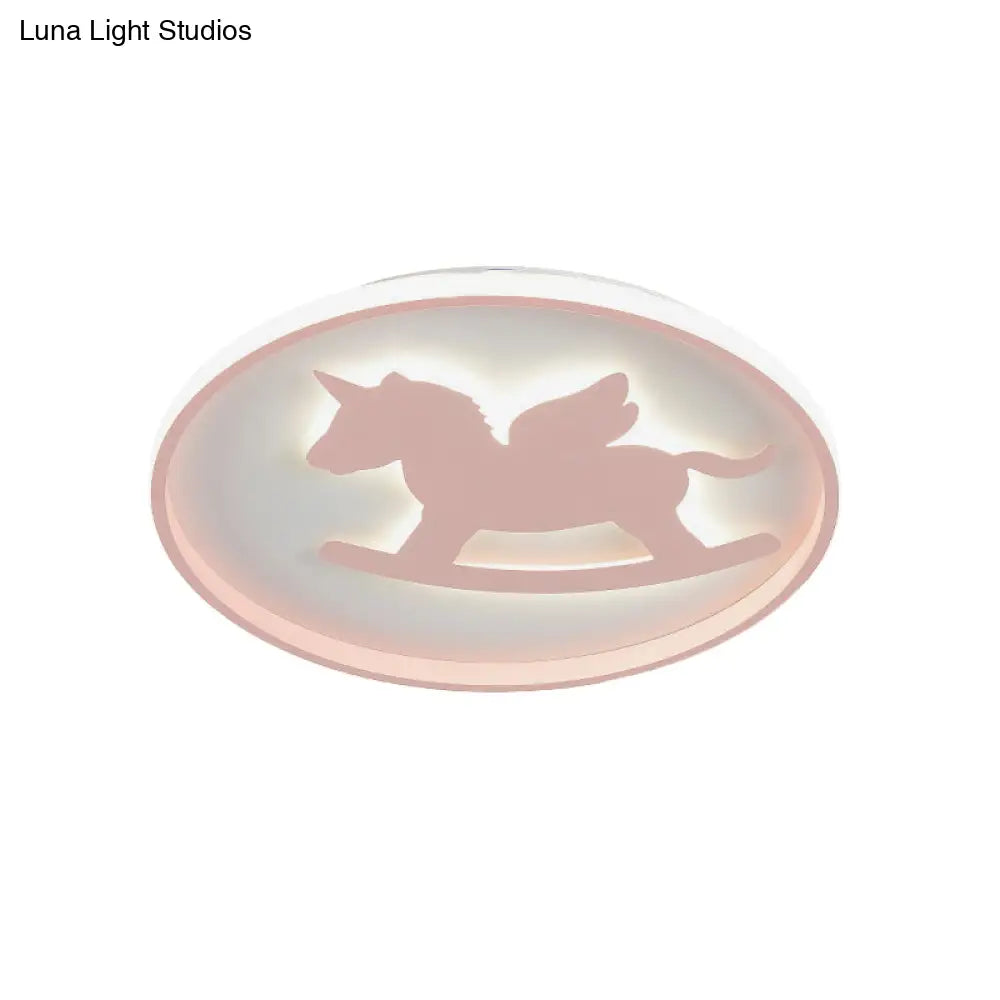 Dinosaur/Carousel Led Flush Mount Lighting - Super Thin Acrylic Shade In Pink/Blue