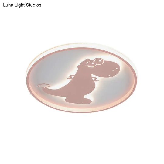 Dinosaur/Carousel Led Flush Mount Lighting - Super Thin Acrylic Shade In Pink/Blue