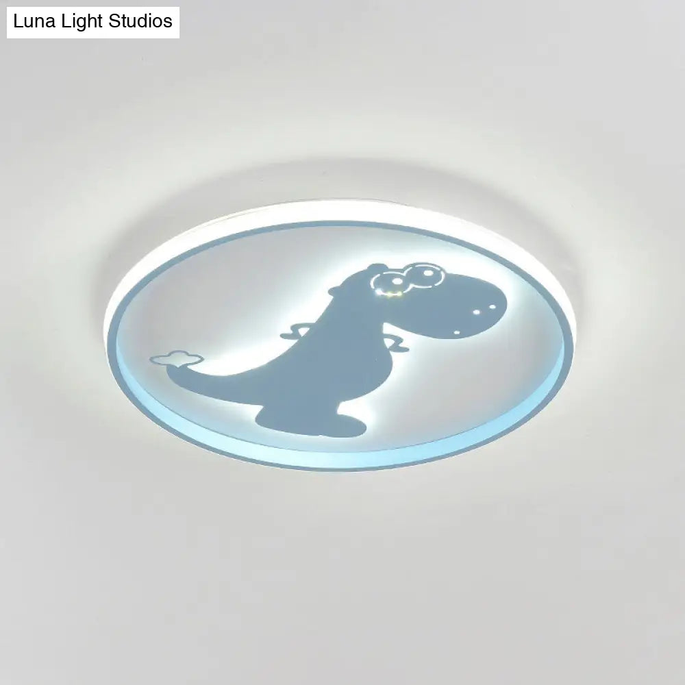 Dinosaur/Carousel Led Flush Mount Lighting - Super Thin Acrylic Shade In Pink/Blue