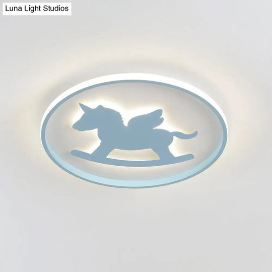 Dinosaur/Carousel Led Flush Mount Lighting - Super Thin Acrylic Shade In Pink/Blue