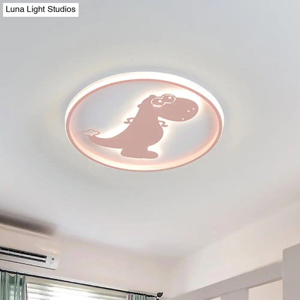 Dinosaur/Carousel Led Flush Mount Lighting - Super Thin Acrylic Shade In Pink/Blue