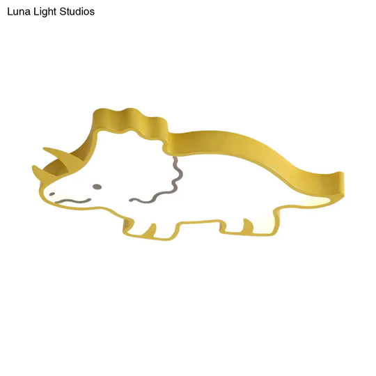 Dinosaur Design Kids Led Flushmount Lighting For Childrens Room - Yellow/White Flush Pendant Light