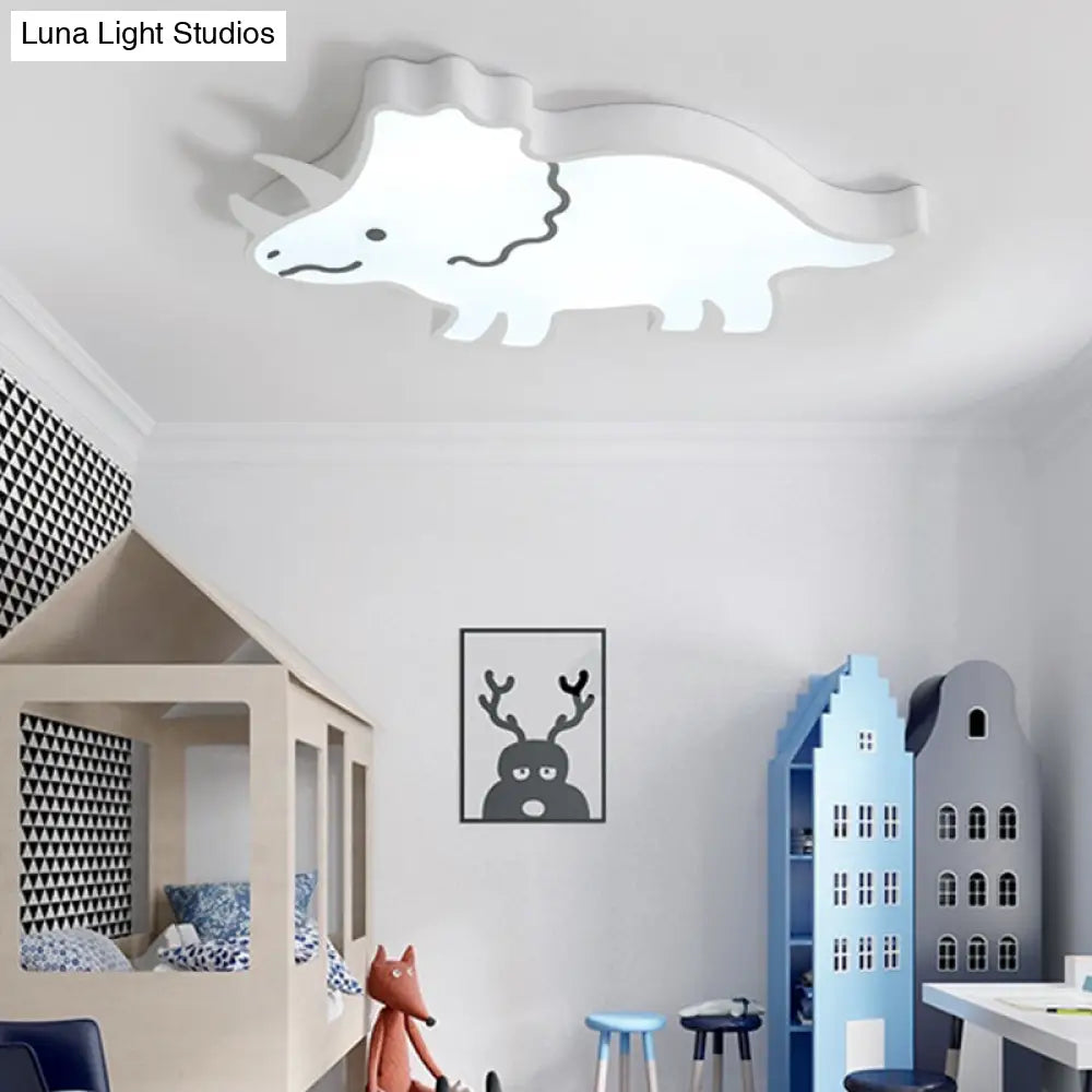 Dinosaur Design Kids Led Flushmount Lighting For Childrens Room - Yellow/White Flush Pendant Light