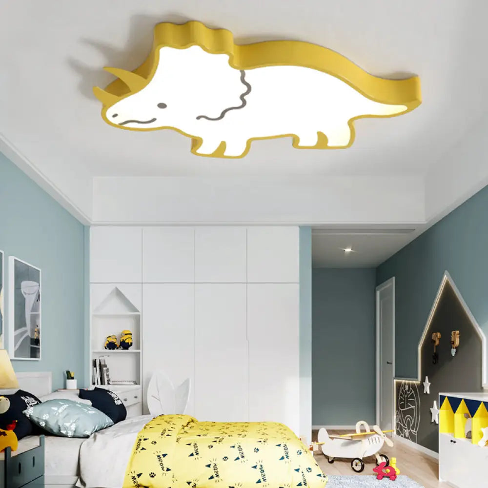 Dinosaur Design Kids Led Flushmount Lighting For Childrens Room - Yellow/White Flush Pendant Light