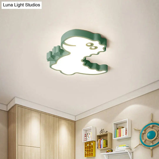 Dinosaur Flush Mount Light For Kids - Iron White/Pink/Green Led Ceiling Fixture Childrens Bedroom