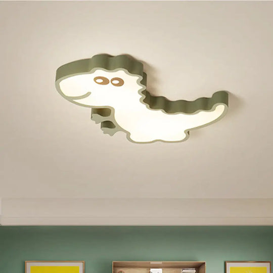 Dinosaur Flush Mount Light For Kids - Iron White/Pink/Green Led Ceiling Fixture Children’s