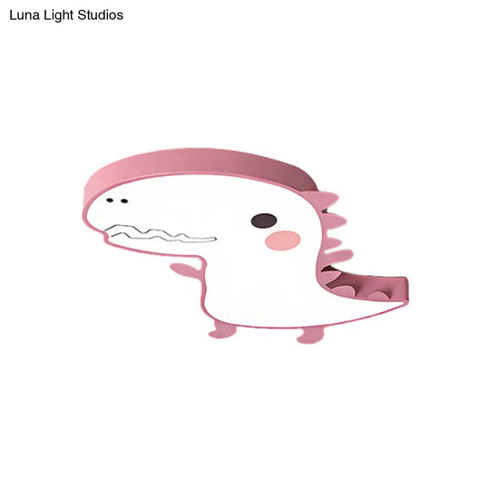 Dinosaur Flushmount Lamp: Pink/Green Cartoon Led Ceiling Light With Acrylic Diffuser (Warm/White)