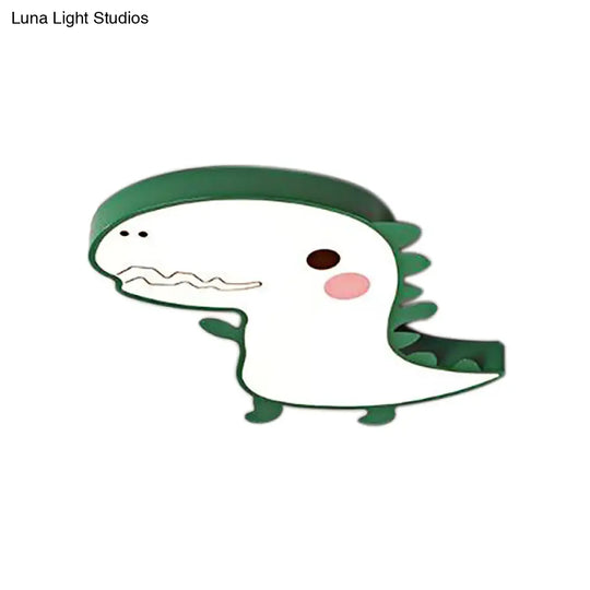 Dinosaur Flushmount Lamp: Pink/Green Cartoon Led Ceiling Light With Acrylic Diffuser (Warm/White)